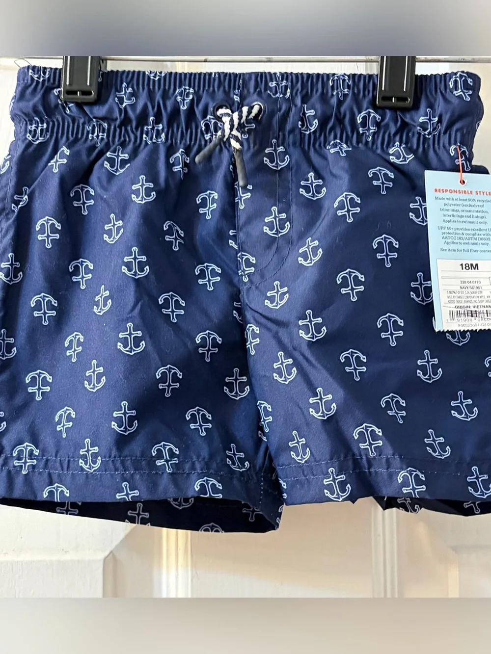 Cat & Jack Pristine Boy's Blue Swim Trunks All-Over Anchor Print Size 18 Months